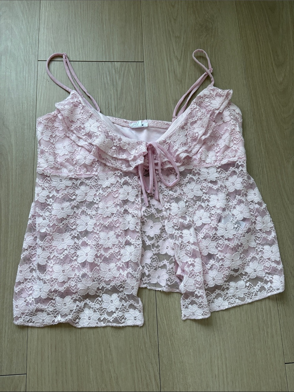 Garage Pink Floral Lace Sleep Cami with Front Tie